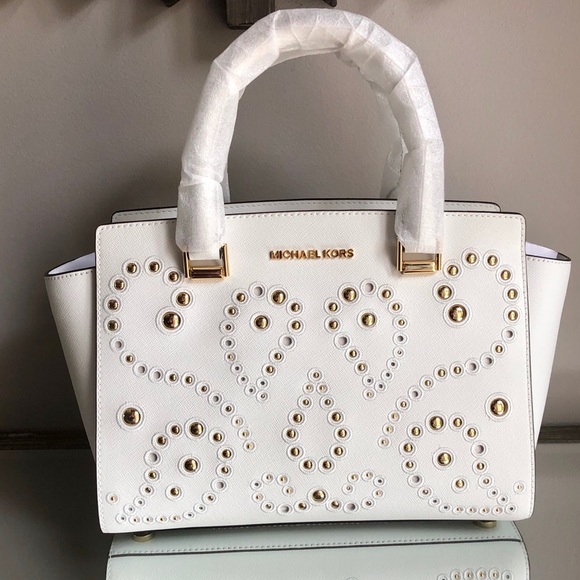 michael kors purse white with gold studs